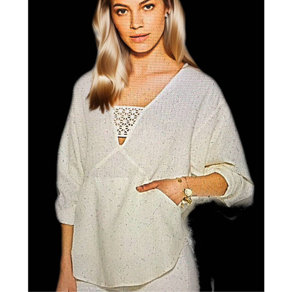 Free People Long-sleeve Ivory Linen blend Just Cruisin Pullover top size small - Picture 1 of 6